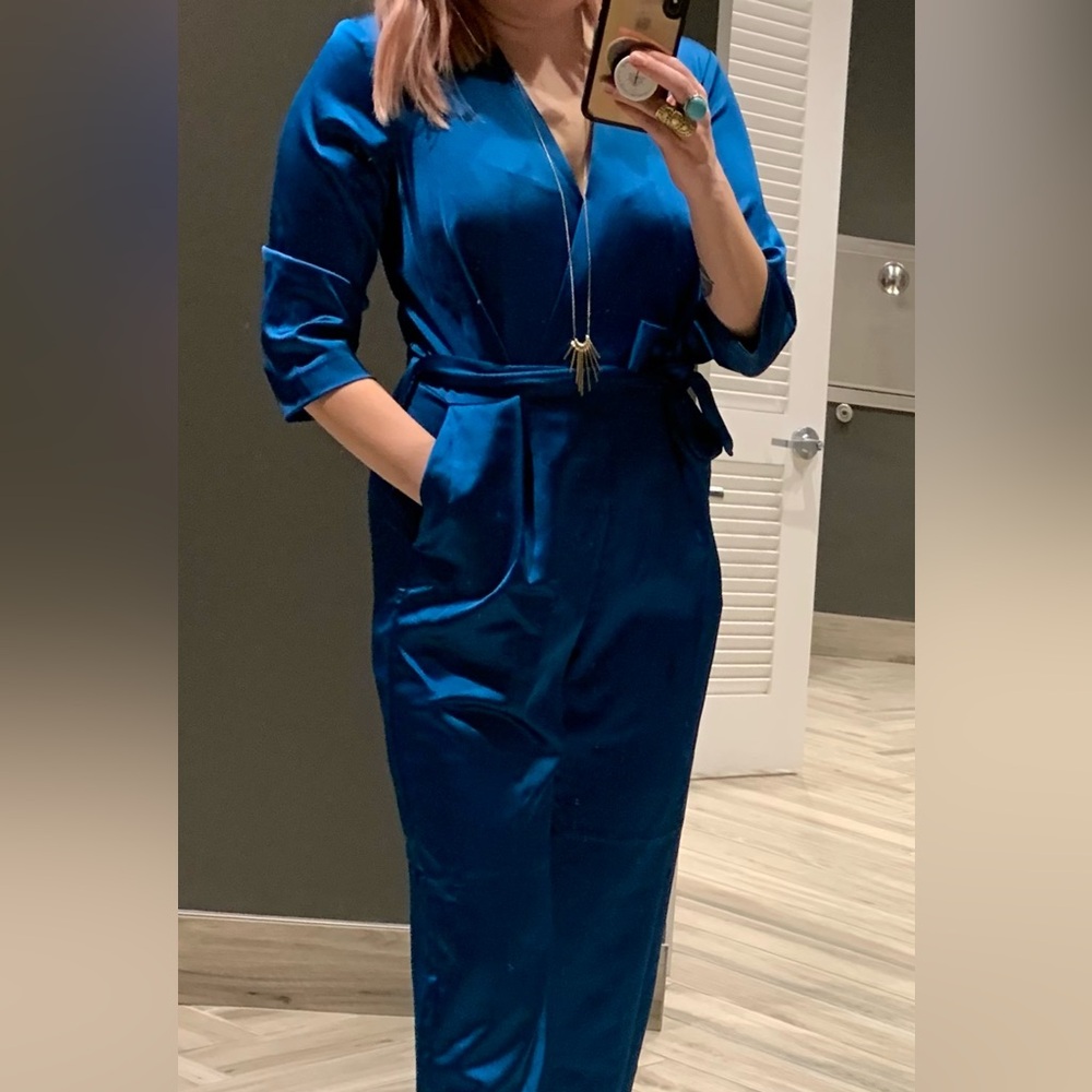 Elegant teal satin jumpsuit